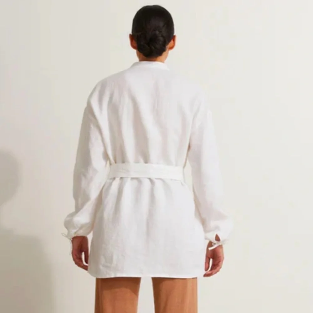 CULTIVER 100% Linen Cristi Long Sleeve Tunic Button Down Shirt w/ Belt White XS - Picture 4 of 15